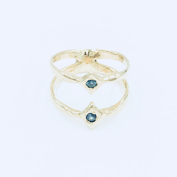 Double Ring - 14k Gold w/ blue sapphires ON SALE $75 OFF